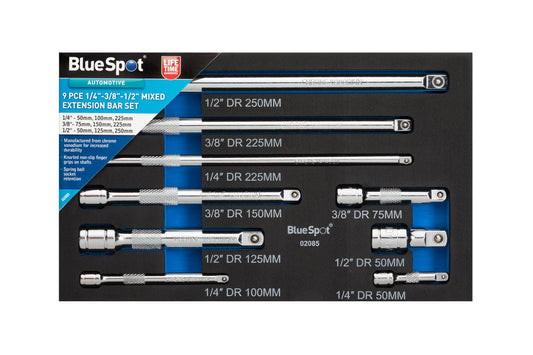 BlueSpot 9 PCE 1/4"-3/8"-1/2" Mixed Extension Bar Set 02085