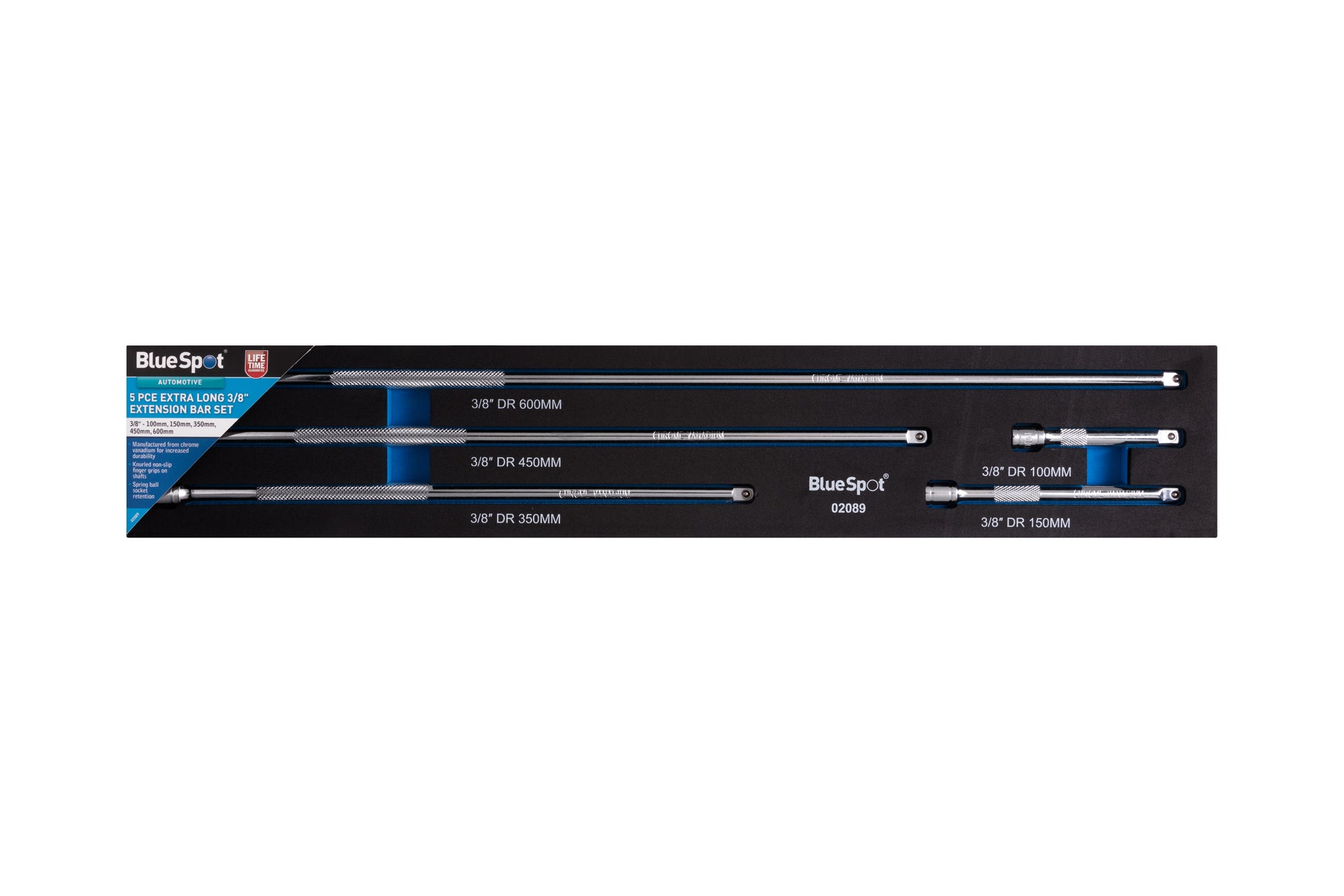 BlueSpot 5 PCE Extra Long 3/8" Extension Bar Set 02089