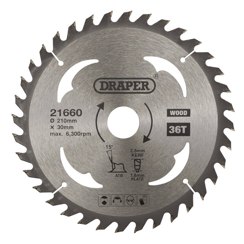Draper TCT Circular Saw Blade for Wood, 210 x 30mm, 36T DRA-21660