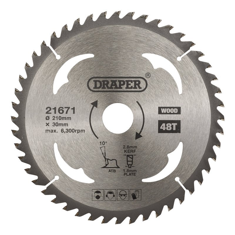 Draper TCT Circular Saw Blade for Wood, 210 x 30mm, 48T DRA-21671