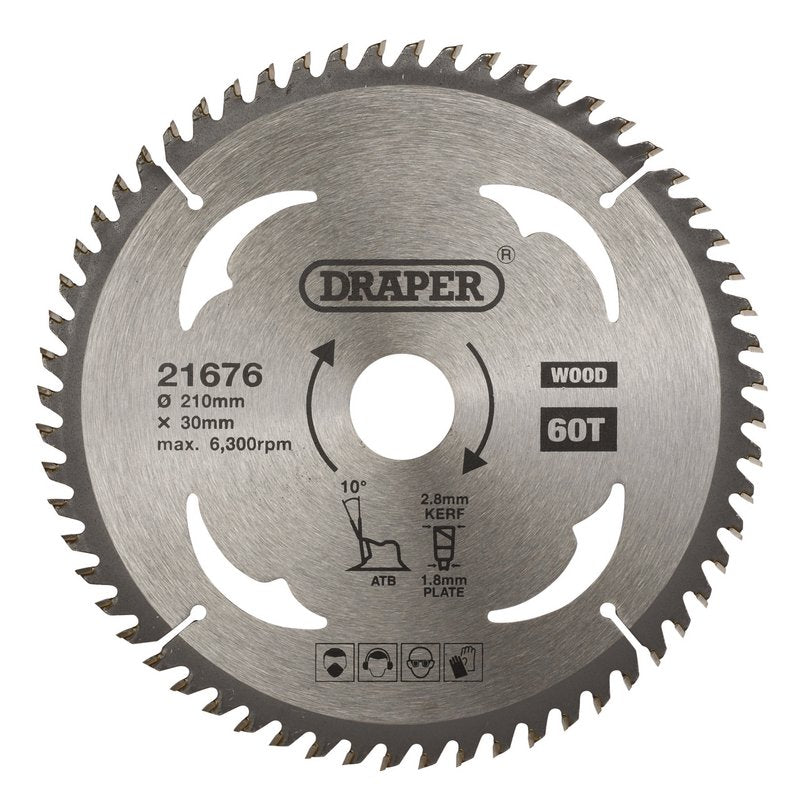 Draper TCT Circular Saw Blade for Wood, 210 x 30mm, 60T DRA-21676