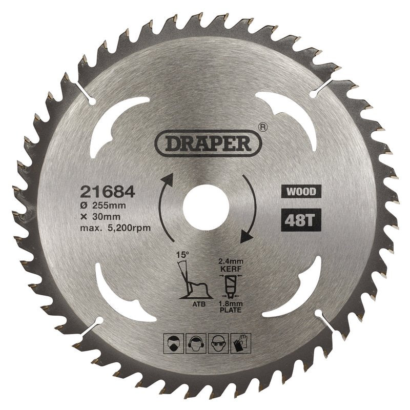 Draper TCT Circular Saw Blade for Wood, 255 x 30mm, 48T DRA-21684