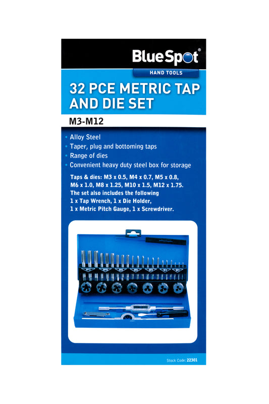 BlueSpot 32 PCE Metric Tap and Die Set (M3-M12) 22301