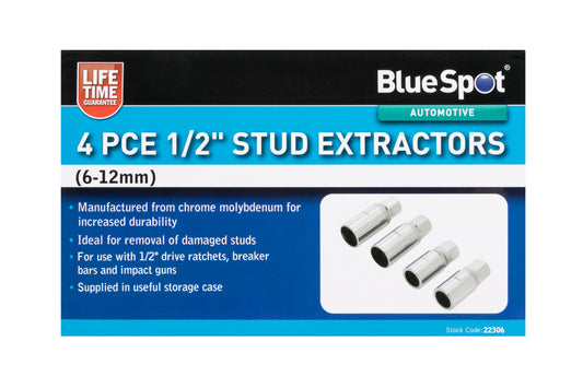 BlueSpot 4 PCE 1/2" Stud Extractors (6-12mm) 22306
