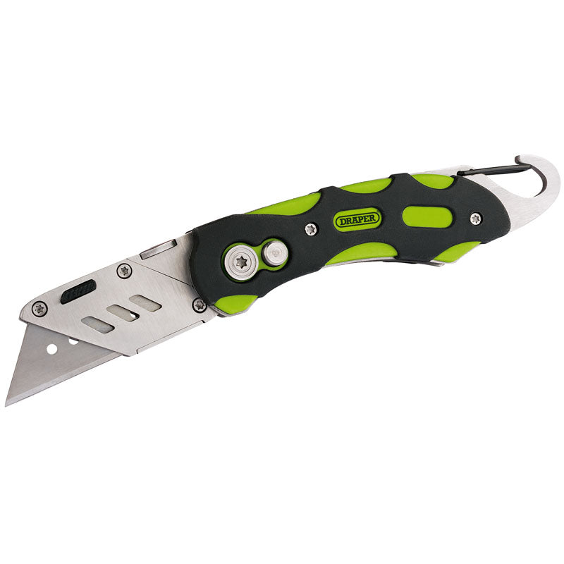 Draper Folding Trimming Knife with Belt Clip, Green/Orange DRA-24424