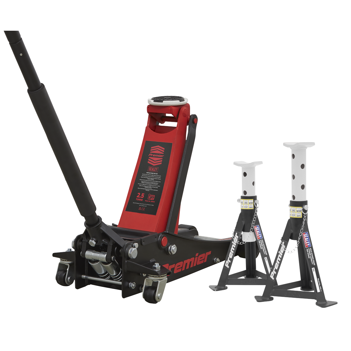 Sealey 2.5tonne Trolley Jack & Axle Stands (Pair) 3tonne per Stand Combo 2500LECOMBO