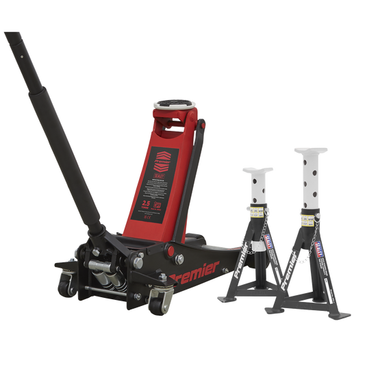 Sealey 2.5tonne Trolley Jack & Axle Stands (Pair) 3tonne per Stand Combo 2500LECOMBO