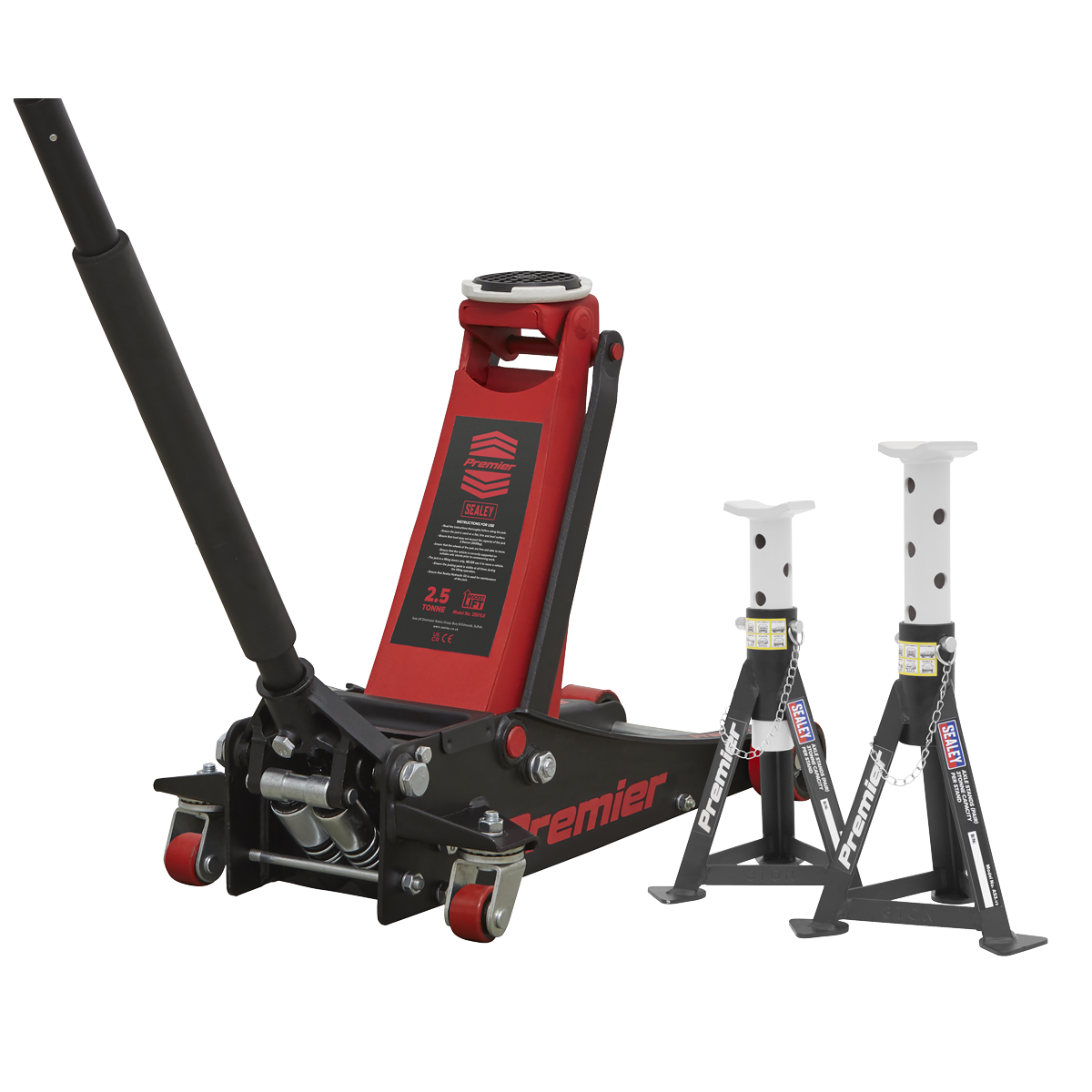 Sealey 2.5tonne Trolley Jack & Axle Stands (Pair) 3tonne per Stand Combo 2501LECOMBO