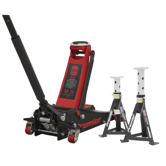 Sealey 2.5tonne Trolley Jack & Axle Stands (Pair) 3tonne per Stand Combo 2501LECOMBO
