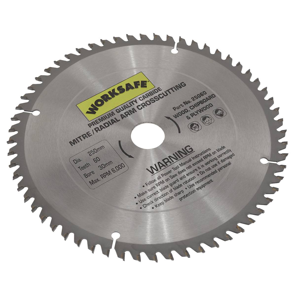 Sealey Ø250 x 30mm TCT Saw Blade - 60tpu 25060
