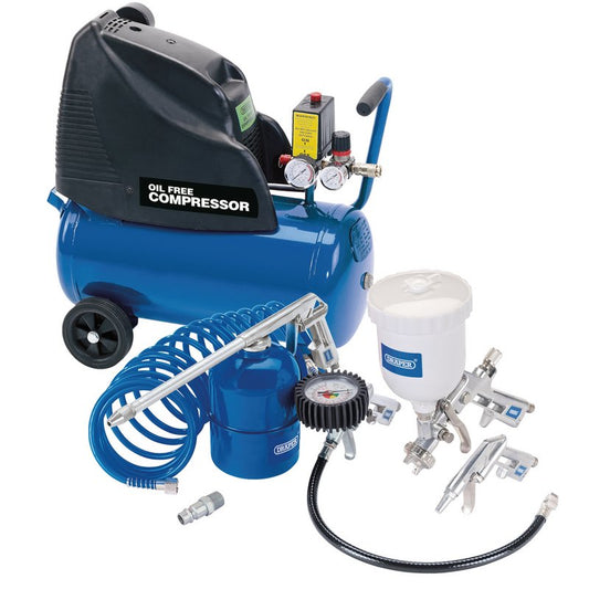 Draper Direct Drive Oil Free Air Compressor, 24L & Air Tool Kit DRA-25936