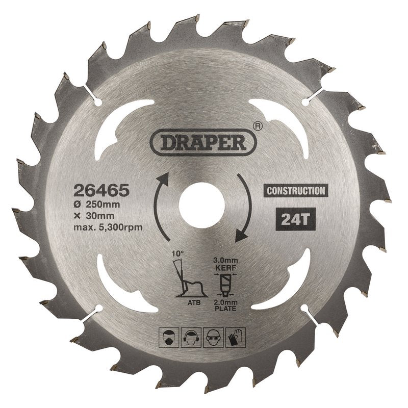 Draper TCT Construction Circular Saw Blade, 250 x 30mm, 24T DRA-26465