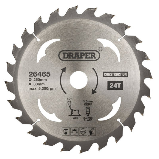 Draper TCT Construction Circular Saw Blade, 250 x 30mm, 24T DRA-26465