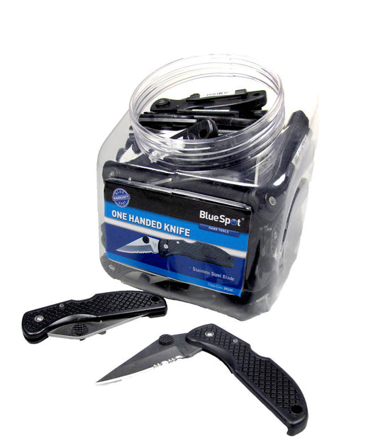 BlueSpot 75mm One Handed Folding Knife In Jar 29124