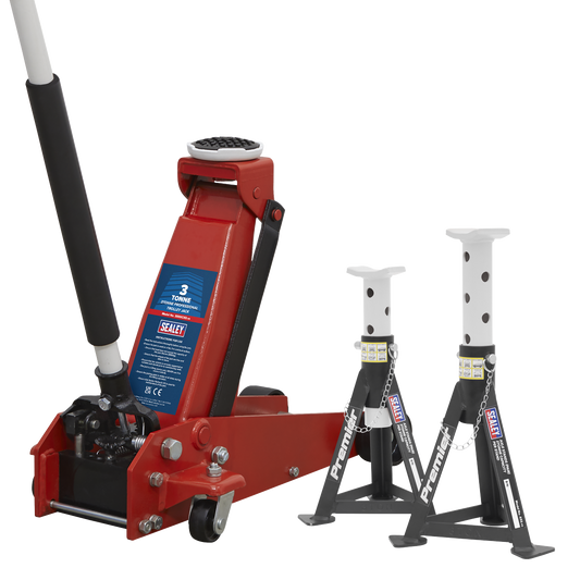 Sealey Trolley Jack 3t & Axle Stands (Pair) 3t per Stand Combo 3000CXDCOMBO1