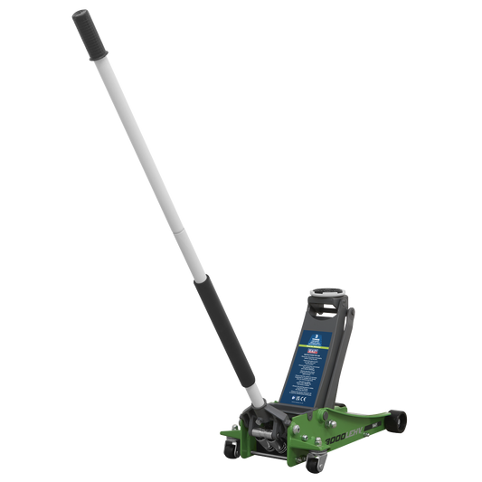 Sealey 3tonne Low Entry Trolley Jack with Rocket Lift - Hi-Vis Green 3000LEHV