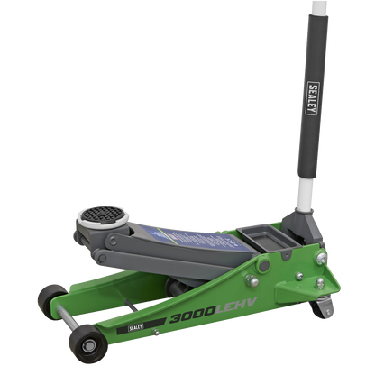 Sealey 3tonne Low Entry Trolley Jack with Rocket Lift - Hi-Vis Green 3000LEHV