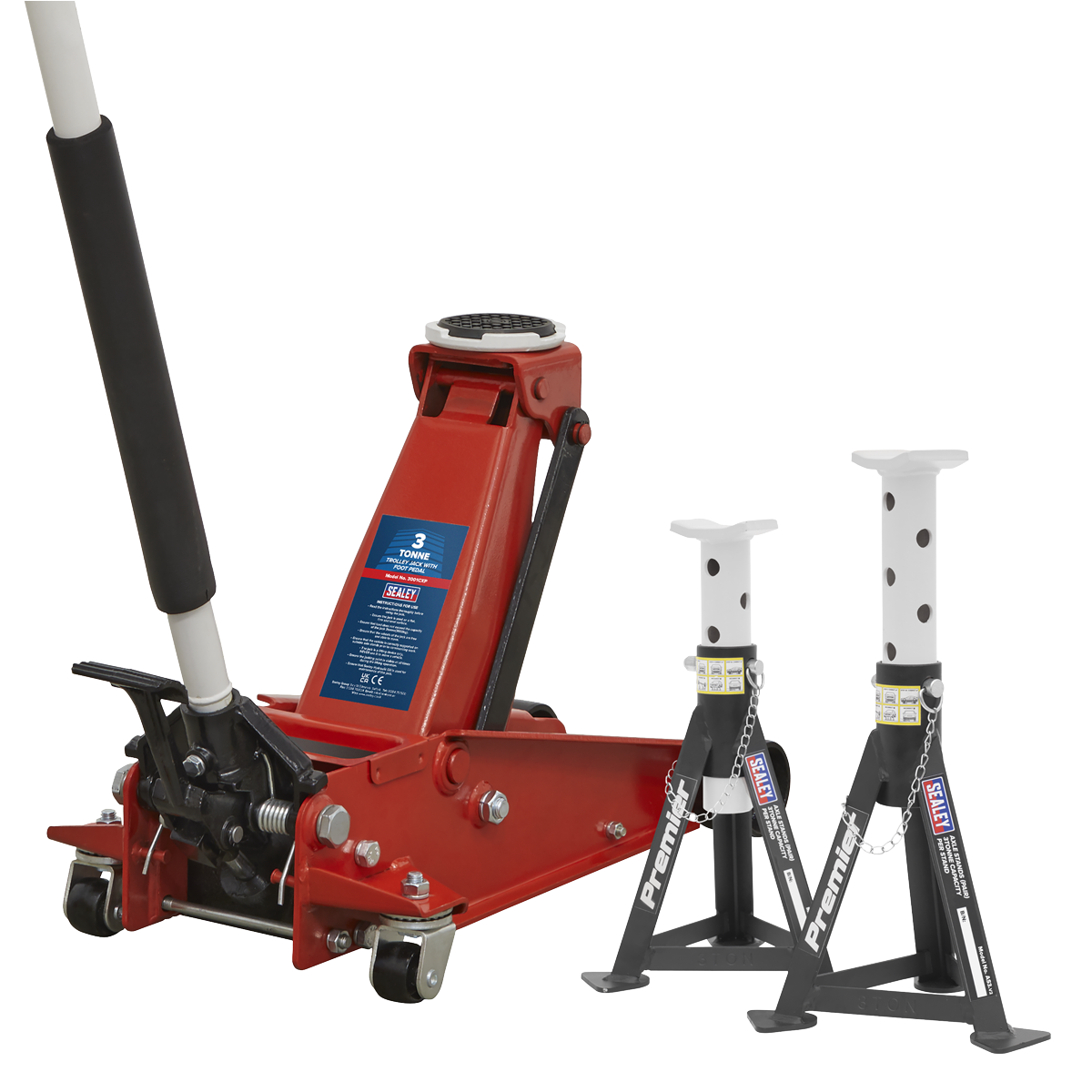 Sealey Trolley Jack 3t & Axle Stands (Pair) 3t per Stand Combo 3001CXPCOMBO