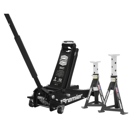 Sealey 3tonne Trolley Jack with Super Rocket Lift & Axle Stands (Pair) 3040ABCOMBO