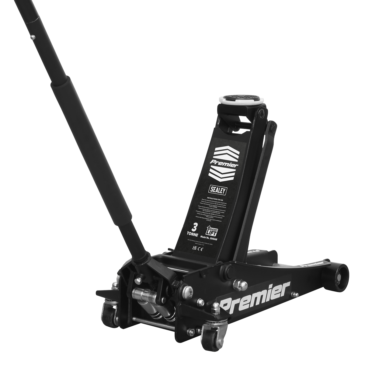 Sealey 3tonne Trolley Jack with Rocket Lift - Black 3040AB