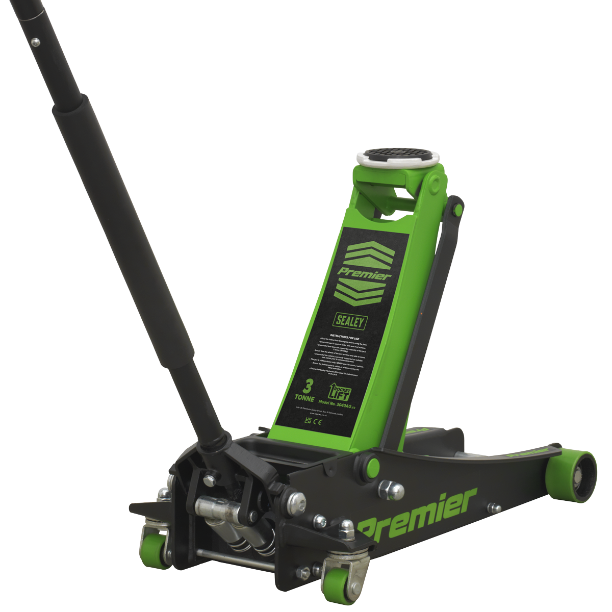 Sealey 3tonne Trolley Jack with Rocket Lift - Green 3040AG