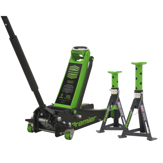 Sealey Trolley Jack 3t & Axle Stands (Pair) 3t per Stand Combo 3040AGCOMBO1
