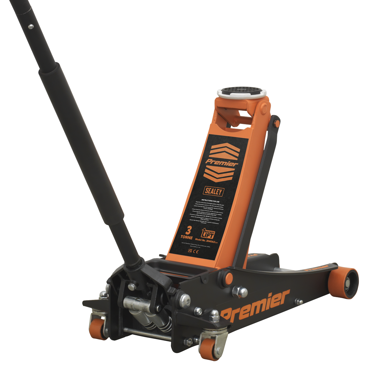 Sealey 3tonne Trolley Jack with Rocket Lift - Orange 3040AO