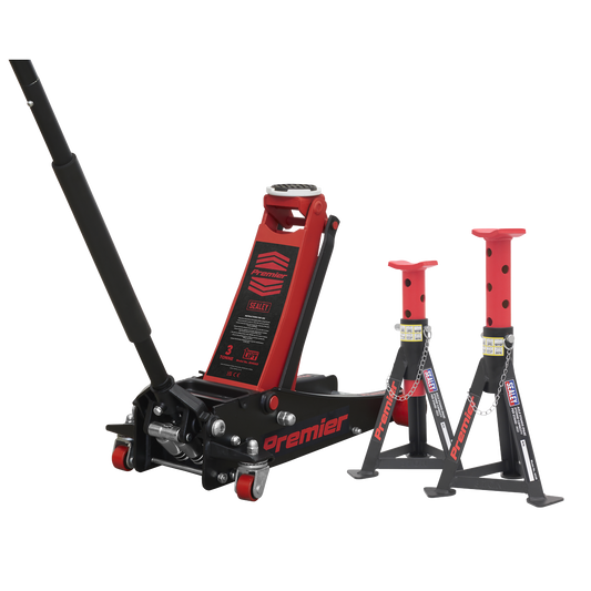 Sealey Trolley Jack 3t & Axle Stands (Pair) 3t per Stand Combo 3040ARCOMBO