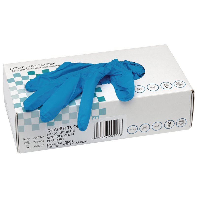 Draper Nitrile Gloves, Medium, Blue (Pack of 100) DRA-30927
