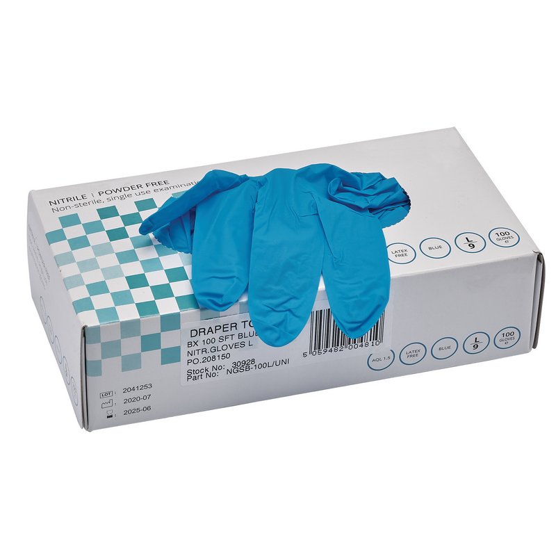 Draper Nitrile Gloves, Large, Blue (Pack of 100) DRA-30928