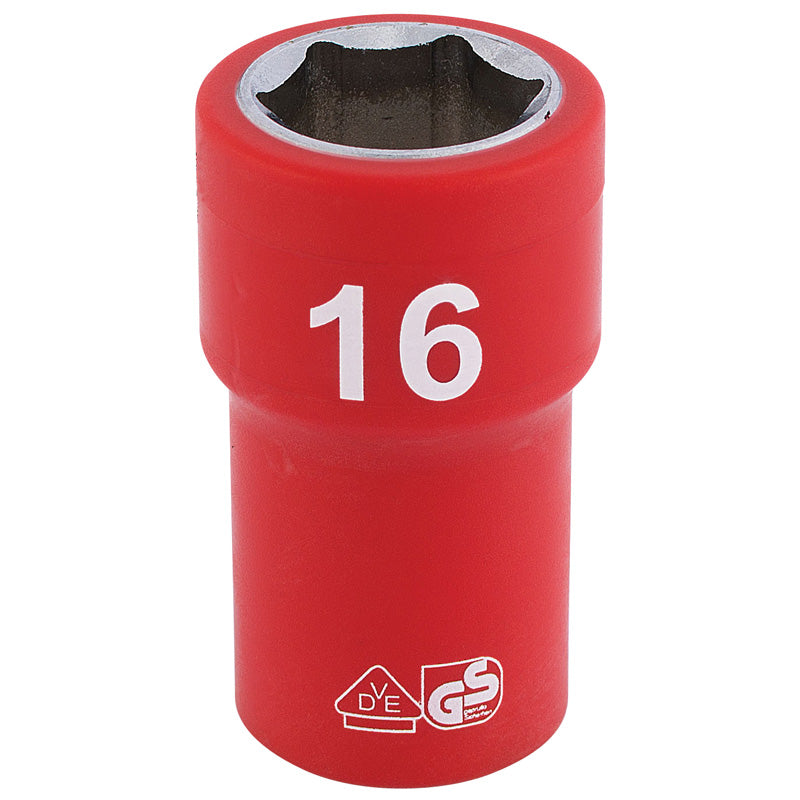 Draper Fully Insulated VDE Socket, 3/8" Sq. Dr., 16mm DRA-31714
