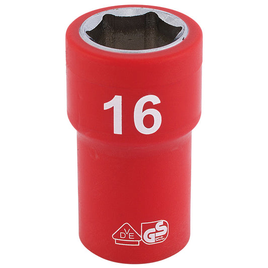 Draper Fully Insulated VDE Socket, 3/8" Sq. Dr., 16mm DRA-31714