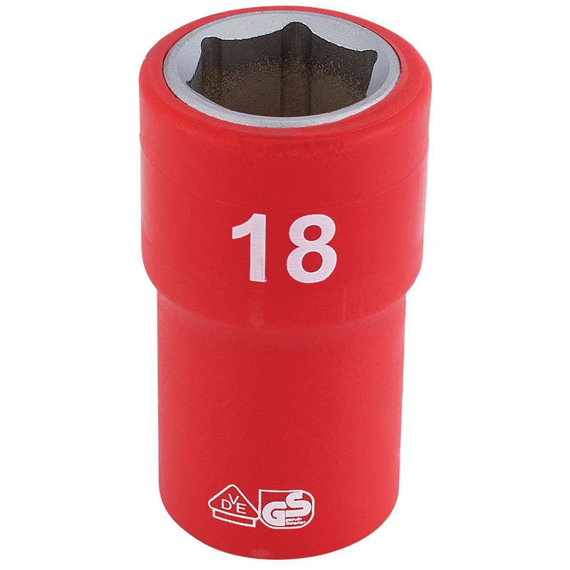 Draper Fully Insulated VDE Socket, 1/2" Sq. Dr., 18mm DRA-31869