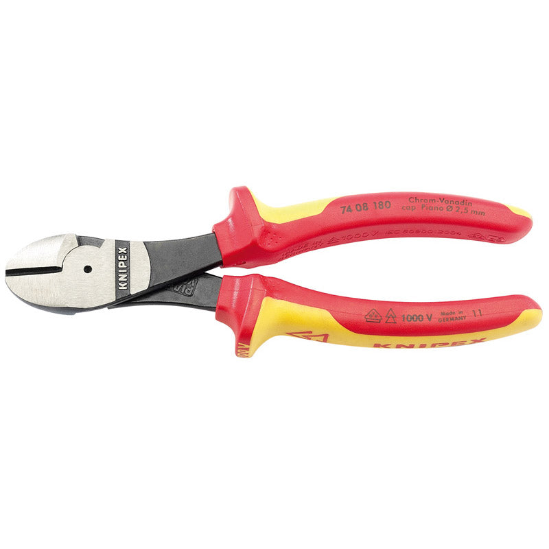 Knipex 74 08 180UKSBE VDE Fully Insulated High Leverage Diagonal Side Cutters, 180mm DRA-31927