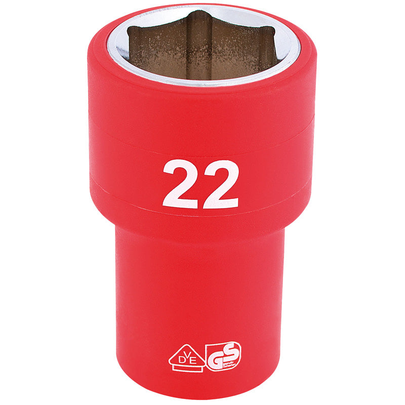 Draper Fully Insulated VDE Socket, 1/2" Sq. Dr., 22mm DRA-31951