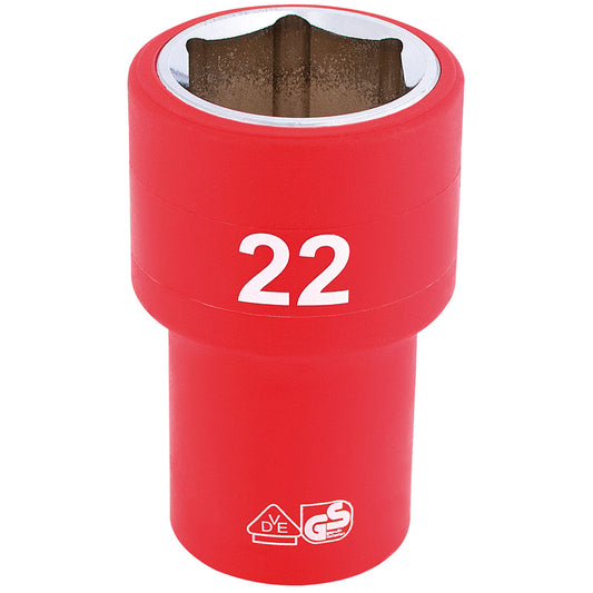 Draper Fully Insulated VDE Socket, 1/2" Sq. Dr., 22mm DRA-31951