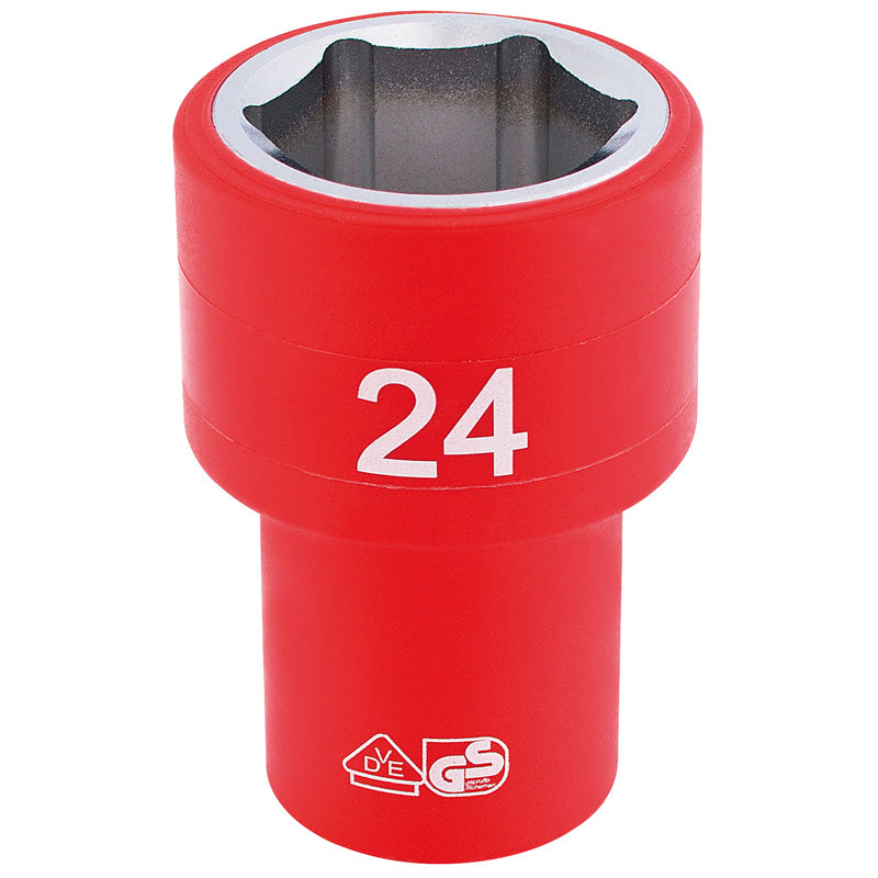 Draper Fully Insulated VDE Socket, 1/2" Sq. Dr., 24mm DRA-31954