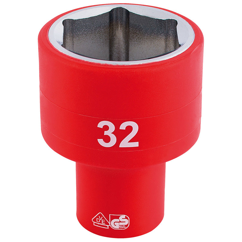 Draper Fully Insulated VDE Socket, 1/2" Sq. Dr., 32mm DRA-32017