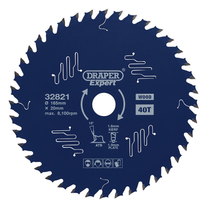 Draper Expert TCT Circular Saw Blade for Wood with PTFE Coating, 165 x 20mm, 40T DRA-32821
