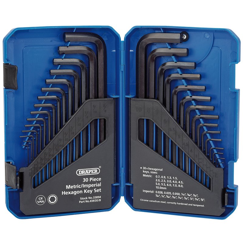 Draper Metric/Imperial Combined Long Pattern Hexagon Key Set (30 Piece) DRA-33894