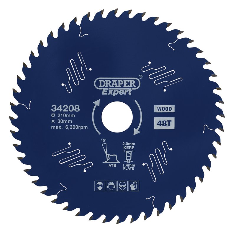 Draper Expert TCT Circular Saw Blade for Wood with PTFE Coating, 210 x 30mm, 48T DRA-34208