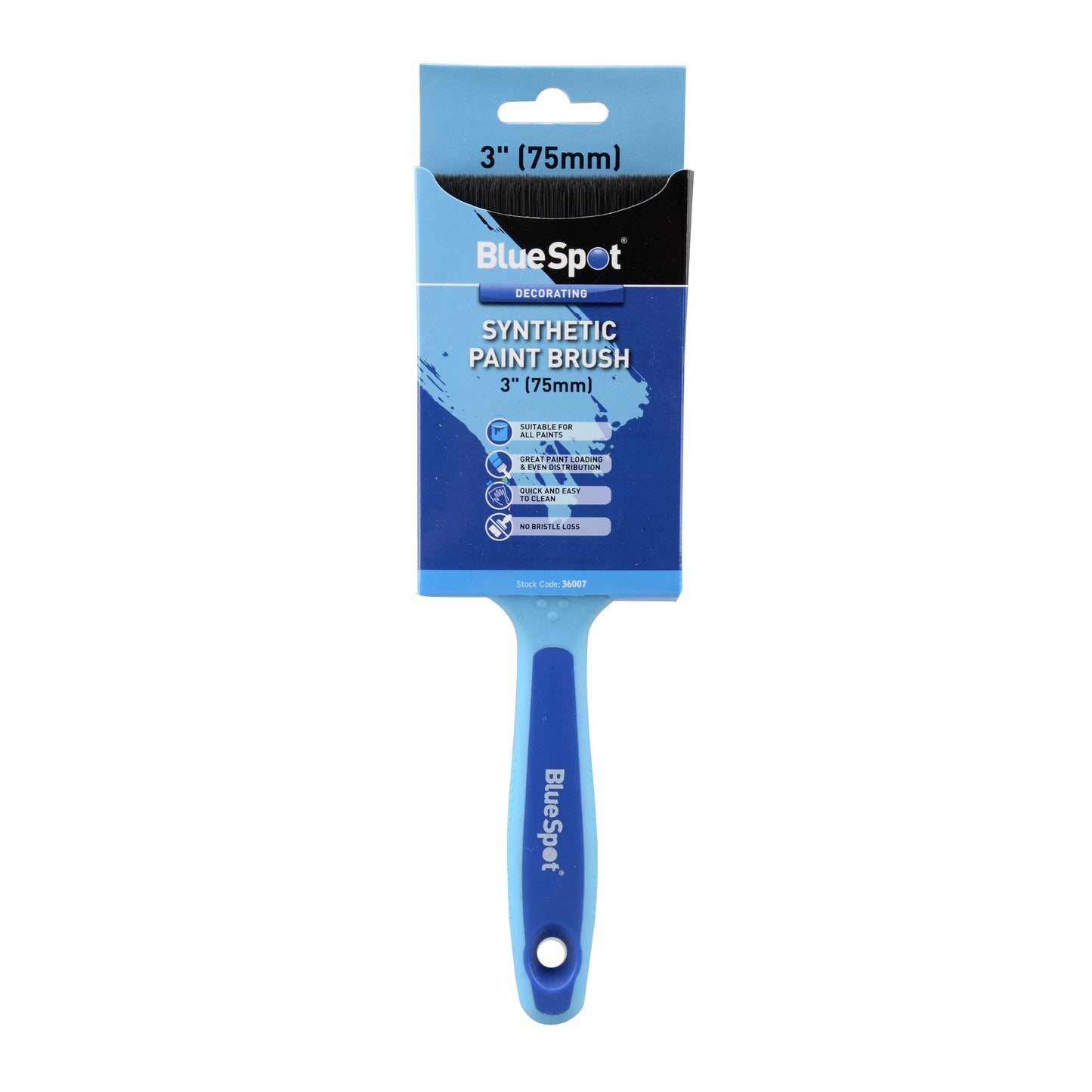BlueSpot 3" (75mm) Synthetic Paint Brush with Soft Grip Handle 36007