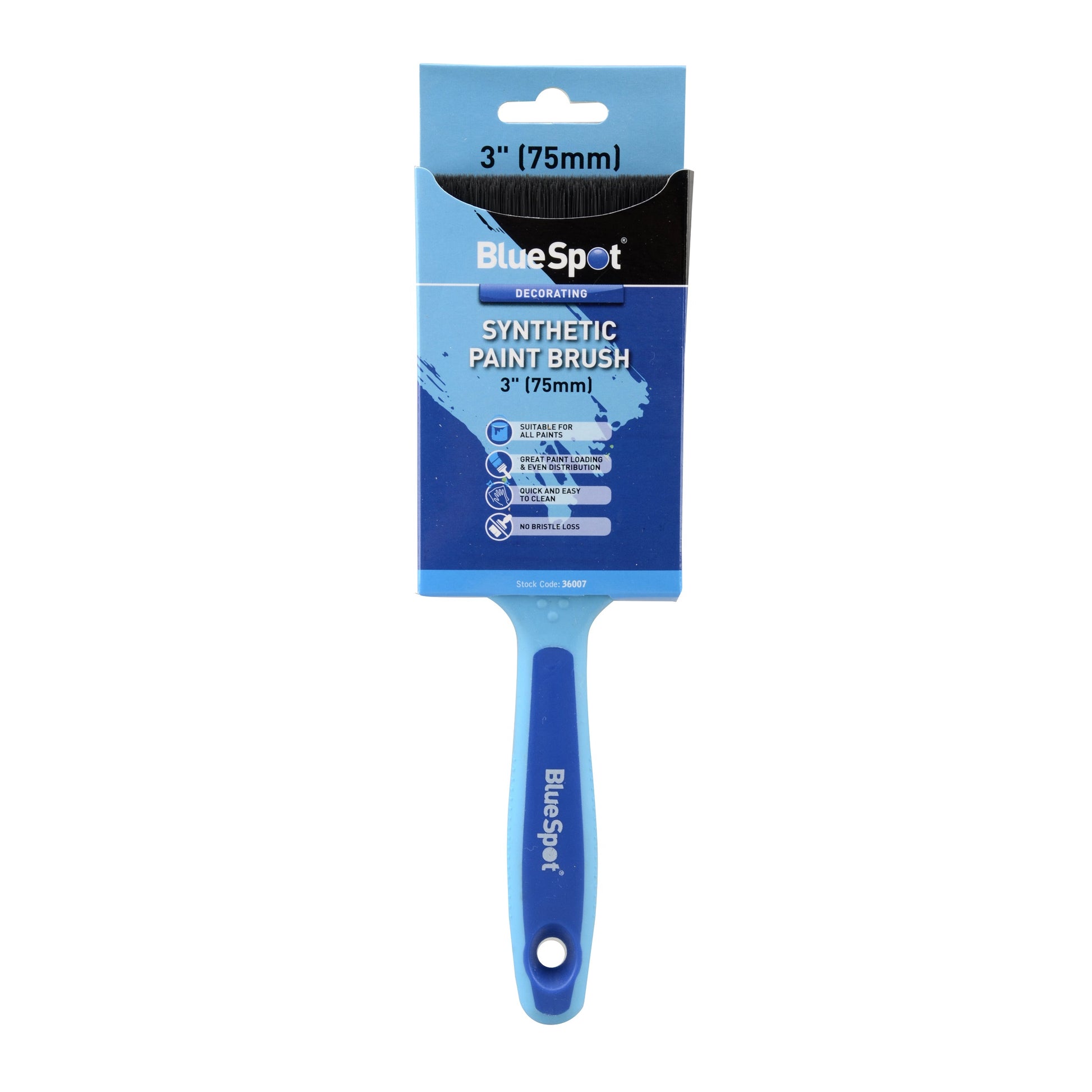 BlueSpot 3" (75mm) Synthetic Paint Brush with Soft Grip Handle 36007