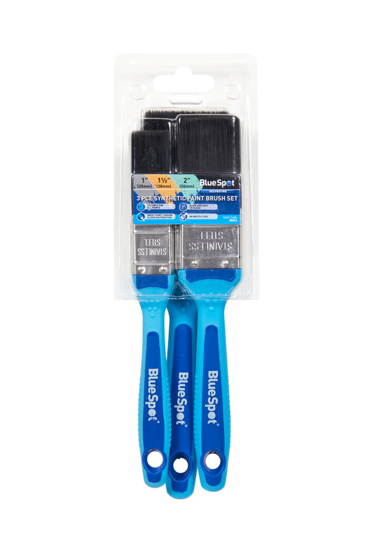 BlueSpot 3 PCE Synthetic Paint Brush Set with Soft Grip Handle (1”, 1 ½” and 2”) 36011