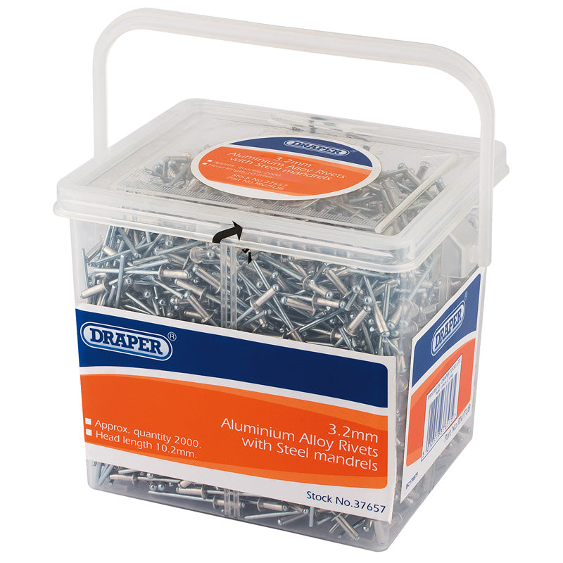 Draper Blind Rivets, 3.2 x 10.2mm (Tub of 2000) DRA-37657