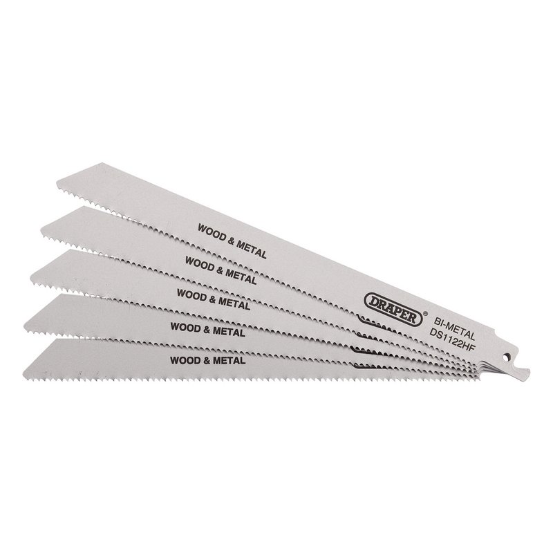 Draper Bi-metal Reciprocating Saw Blades for Multi-Purpose Cutting, 225mm, 10tpi (Pack of 5) DRA-38754