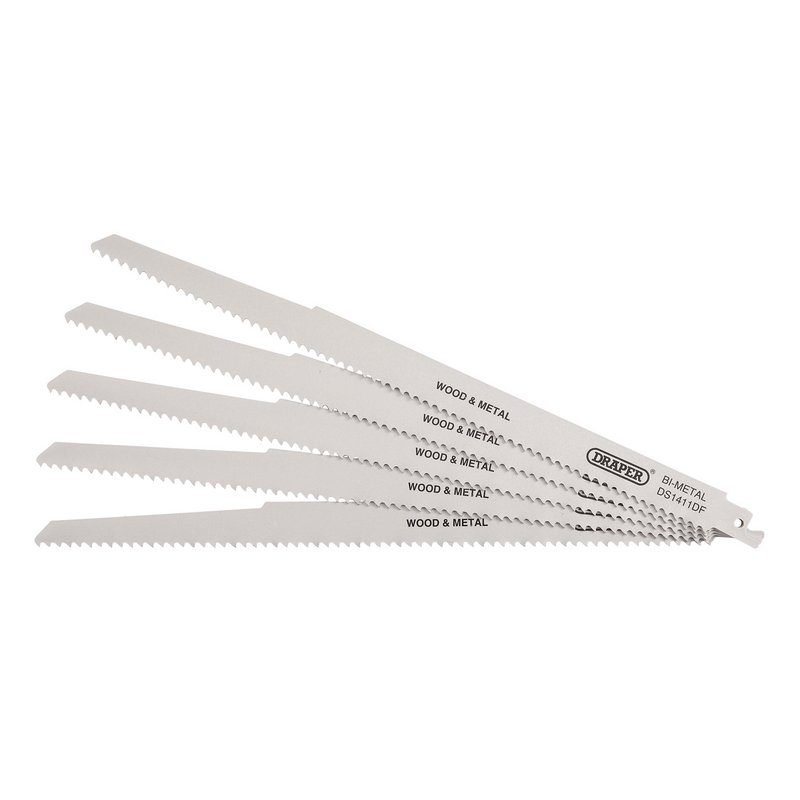 Draper Bi-metal Reciprocating Saw Blades for Multi-Purpose Cutting, 300mm, 6tpi (Pack of 5) DRA-38756