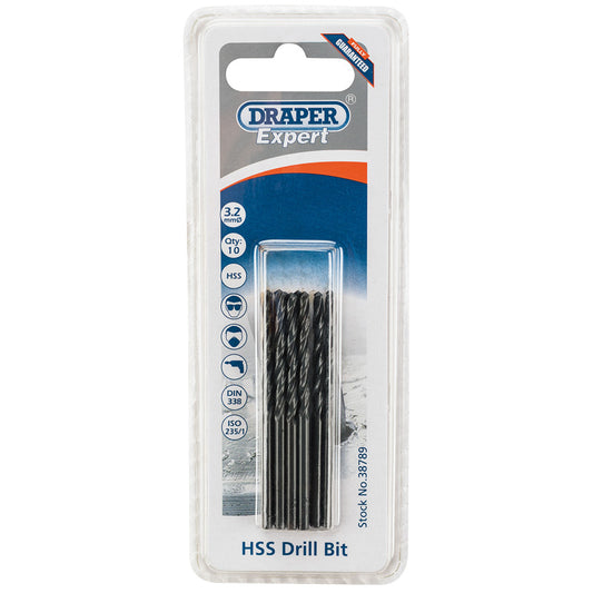 Draper HSS Drill Bits, 3.2mm (Pack of 10) DRA-38789