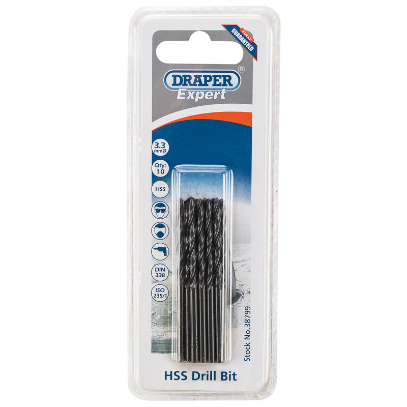 Draper HSS Drill Bit, 3.3mm (Pack of 10) DRA-38799
