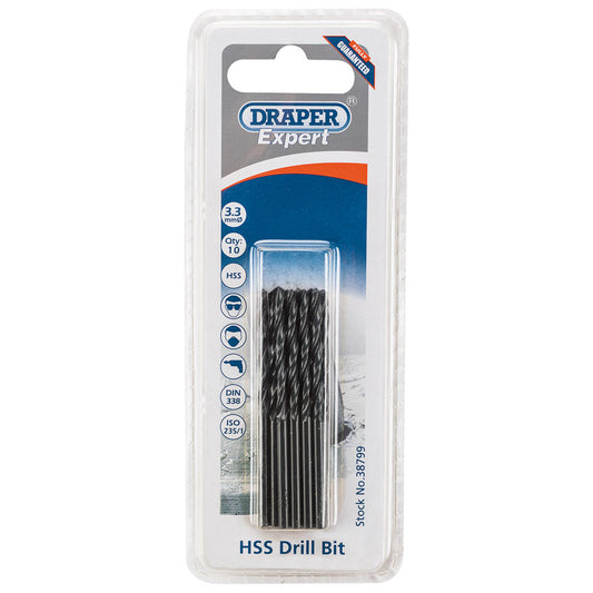 Draper HSS Drill Bit, 3.3mm (Pack of 10) DRA-38799
